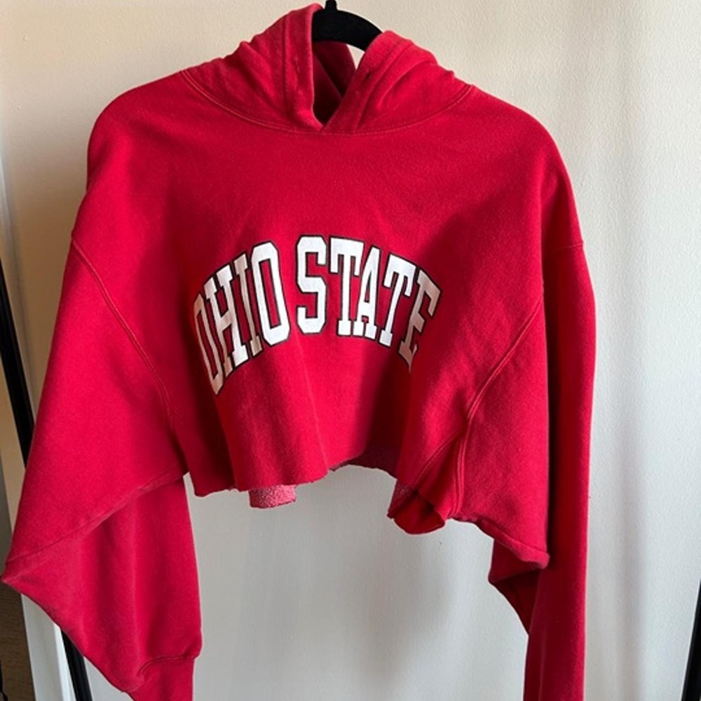 Ohio State Red Vintage Cropped Hoodie